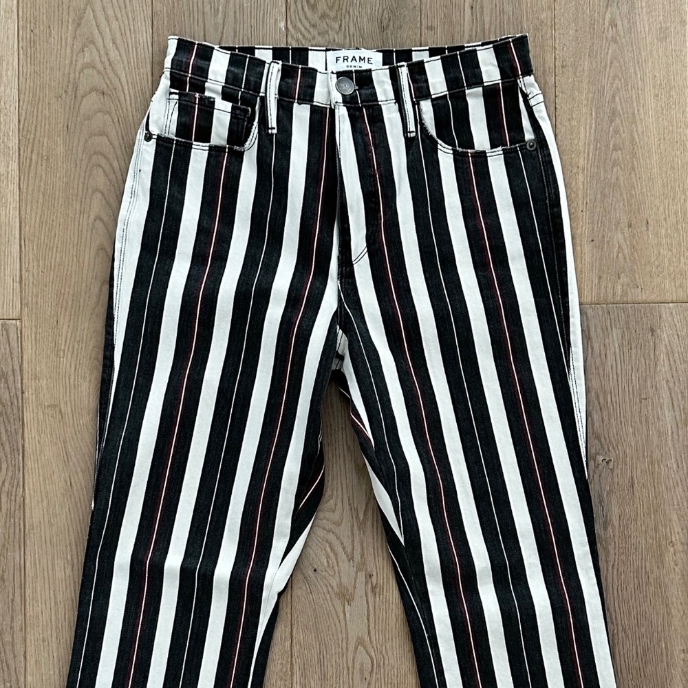 FRAME Le Sylvie Slender Straight-Legged Striped Jeans, S 26